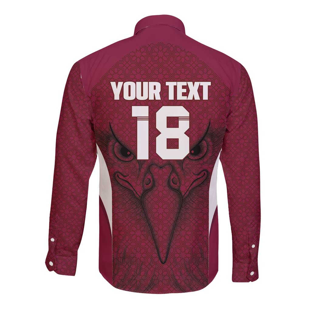 Custom Qatar Football Long Sleeve Button Shirt Maroon Falcon Spirit Red Version - Wonder Print Shop