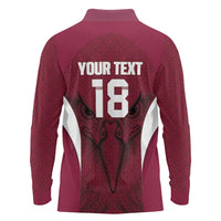 Custom Qatar Football Long Sleeve Polo Shirt Maroon Falcon Spirit Red Version - Wonder Print Shop