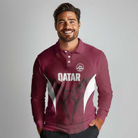 Custom Qatar Football Long Sleeve Polo Shirt Maroon Falcon Spirit Red Version - Wonder Print Shop