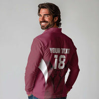 Custom Qatar Football Long Sleeve Polo Shirt Maroon Falcon Spirit Red Version - Wonder Print Shop