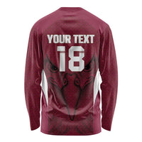 Custom Qatar Football Long Sleeve Shirt Maroon Falcon Spirit Red Version - Wonder Print Shop