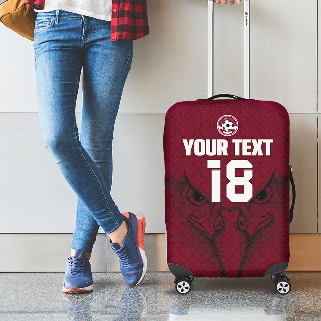 Custom Qatar Football Luggage Cover Maroon Falcon Spirit Red Version - Wonder Print Shop