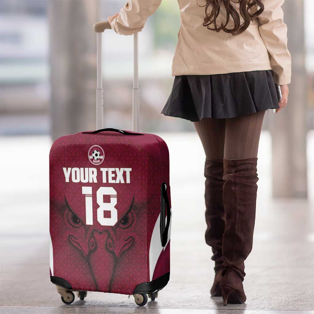 Custom Qatar Football Luggage Cover Maroon Falcon Spirit Red Version - Wonder Print Shop