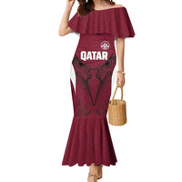 Custom Qatar Football Mermaid Dress Maroon Falcon Spirit Red Version - Wonder Print Shop