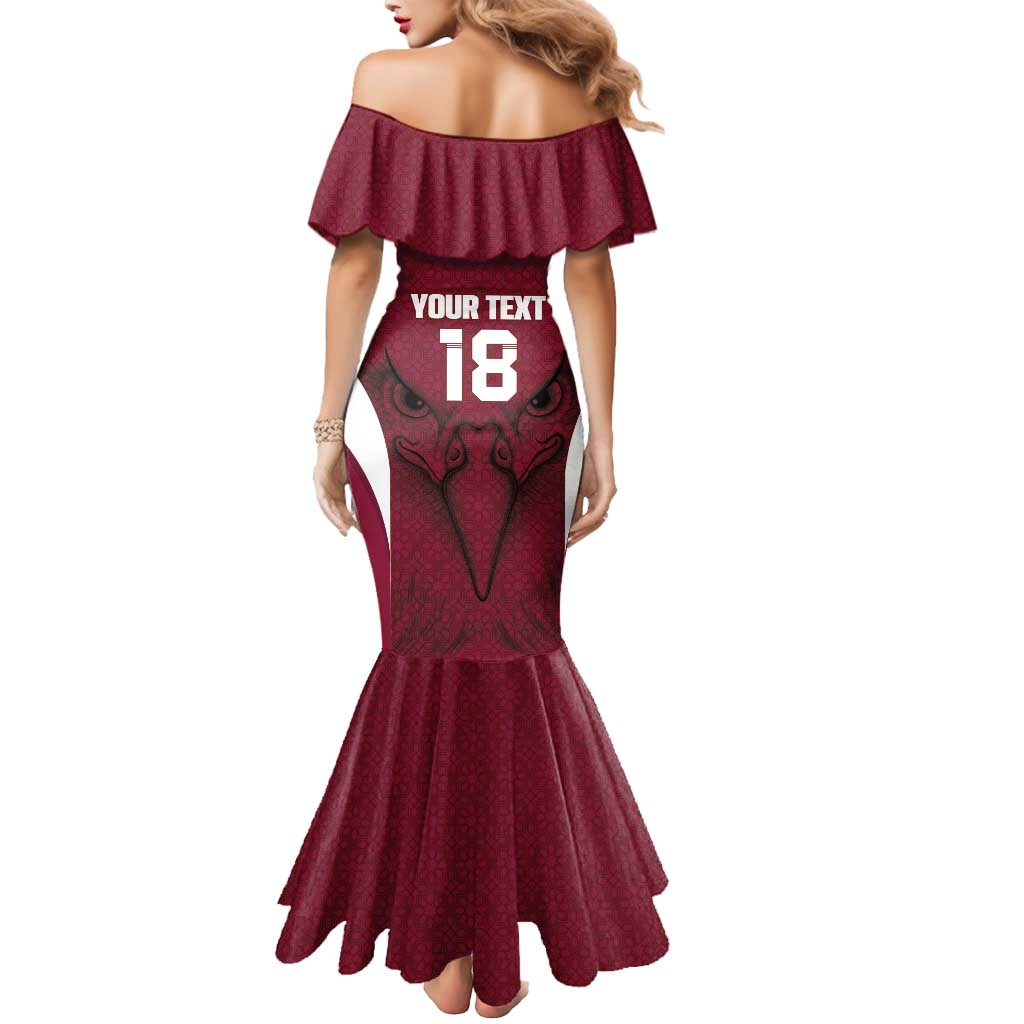 Custom Qatar Football Mermaid Dress Maroon Falcon Spirit Red Version - Wonder Print Shop