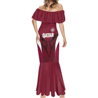 Custom Qatar Football Mermaid Dress Maroon Falcon Spirit Red Version - Wonder Print Shop