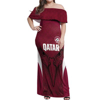 Custom Qatar Football Off Shoulder Maxi Dress Maroon Falcon Spirit Red Version - Wonder Print Shop