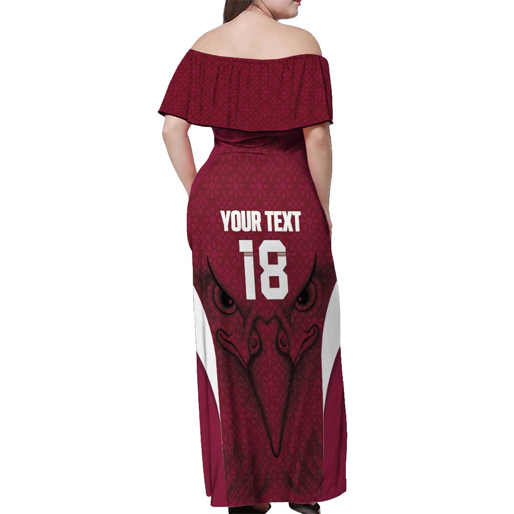 Custom Qatar Football Off Shoulder Maxi Dress Maroon Falcon Spirit Red Version - Wonder Print Shop