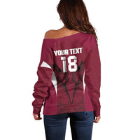 Custom Qatar Football Off Shoulder Sweater Maroon Falcon Spirit Red Version - Wonder Print Shop