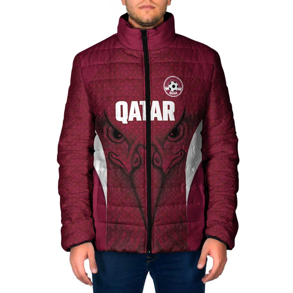 Custom Qatar Football Padded Jacket Maroon Falcon Spirit Red Version - Wonder Print Shop