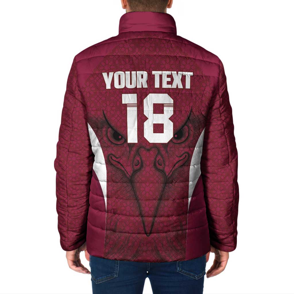 Custom Qatar Football Padded Jacket Maroon Falcon Spirit Red Version - Wonder Print Shop