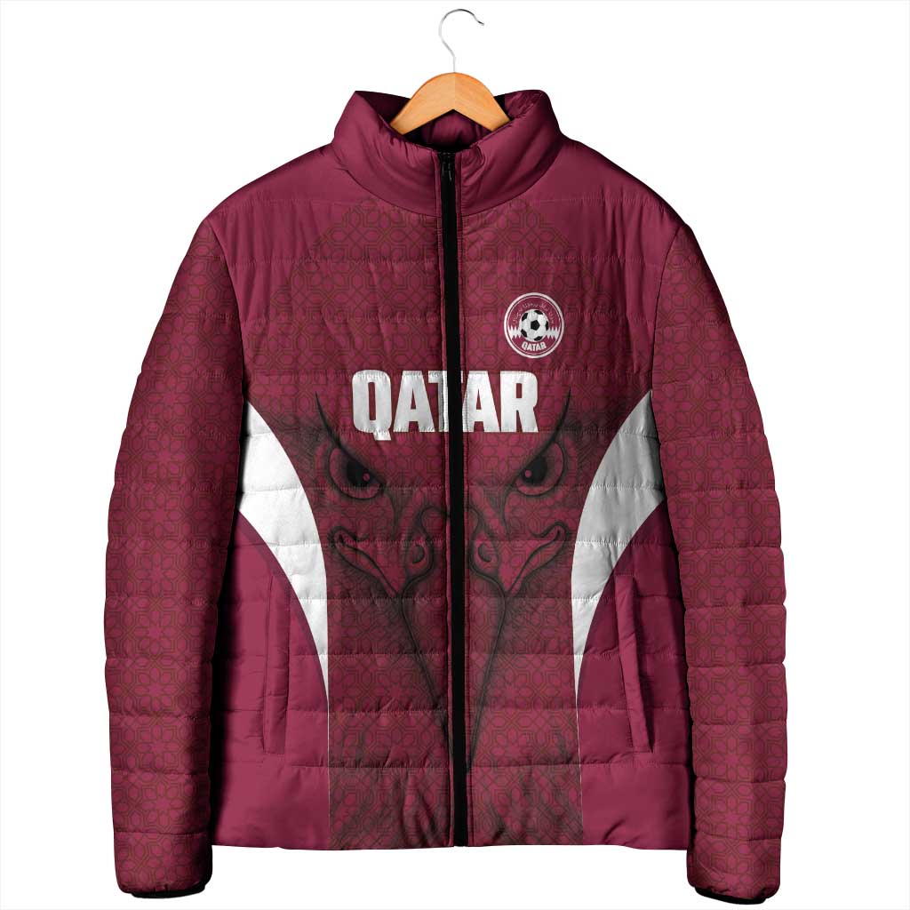 Custom Qatar Football Padded Jacket Maroon Falcon Spirit Red Version - Wonder Print Shop