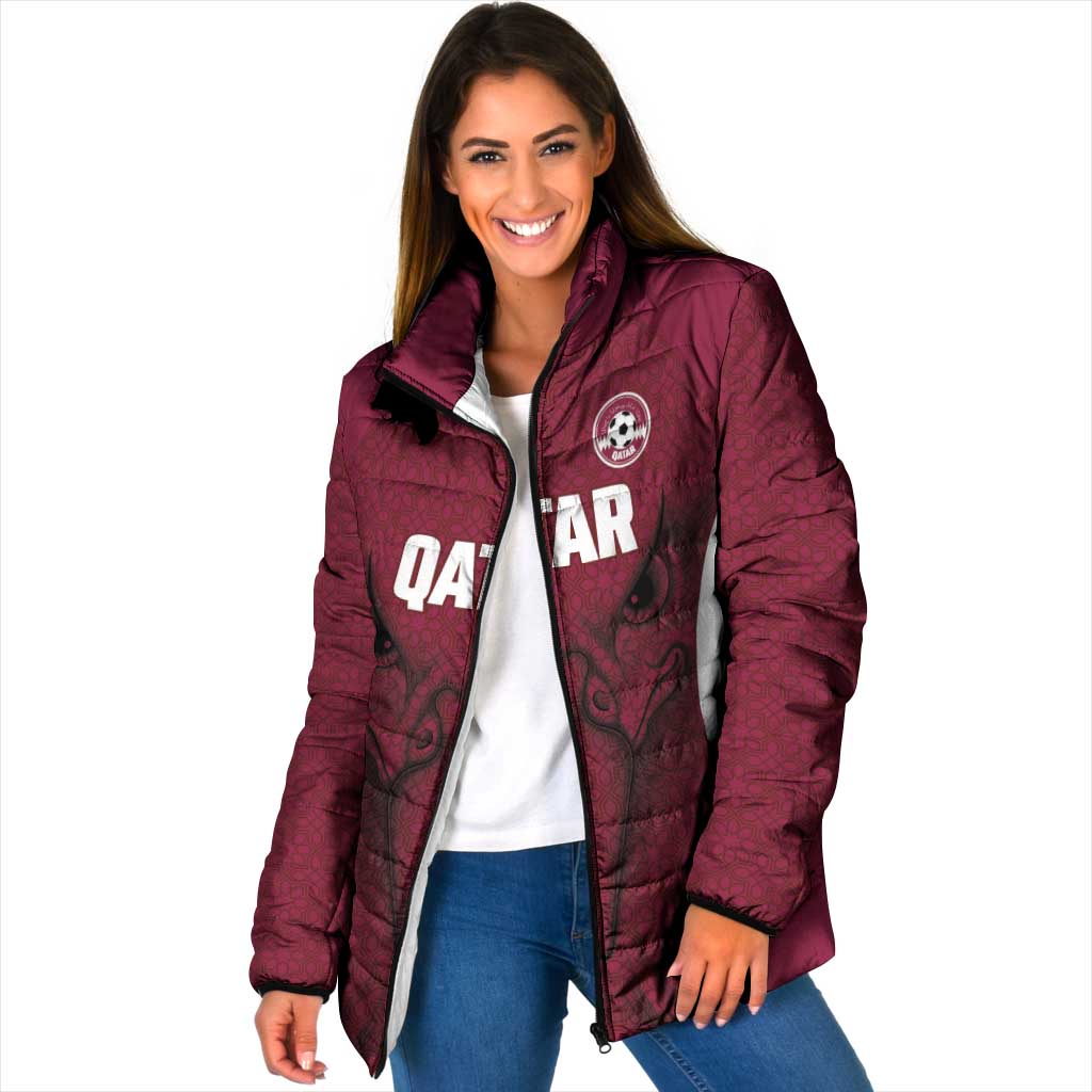 Custom Qatar Football Padded Jacket Maroon Falcon Spirit Red Version - Wonder Print Shop