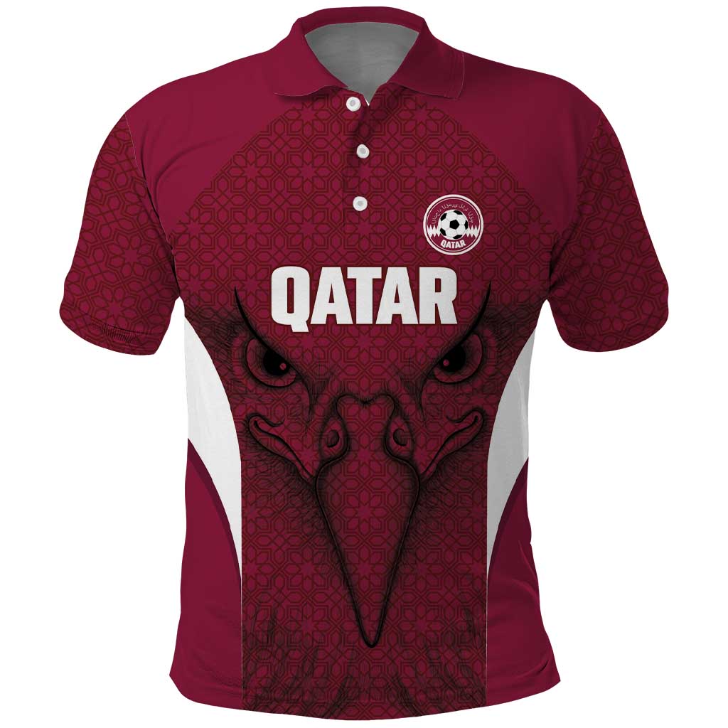 Custom Qatar Football Polo Shirt Maroon Falcon Spirit Red Version - Wonder Print Shop