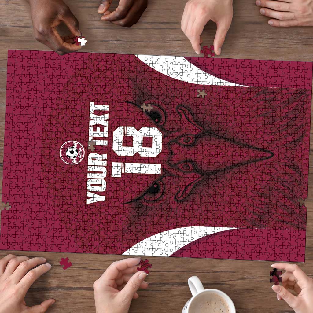 Custom Qatar Football Puzzle Maroon Falcon Spirit Red Version - Wonder Print Shop