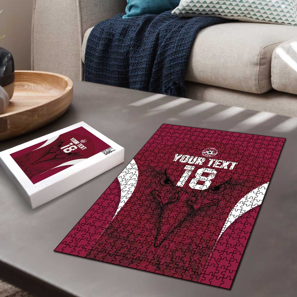 Custom Qatar Football Puzzle Maroon Falcon Spirit Red Version - Wonder Print Shop