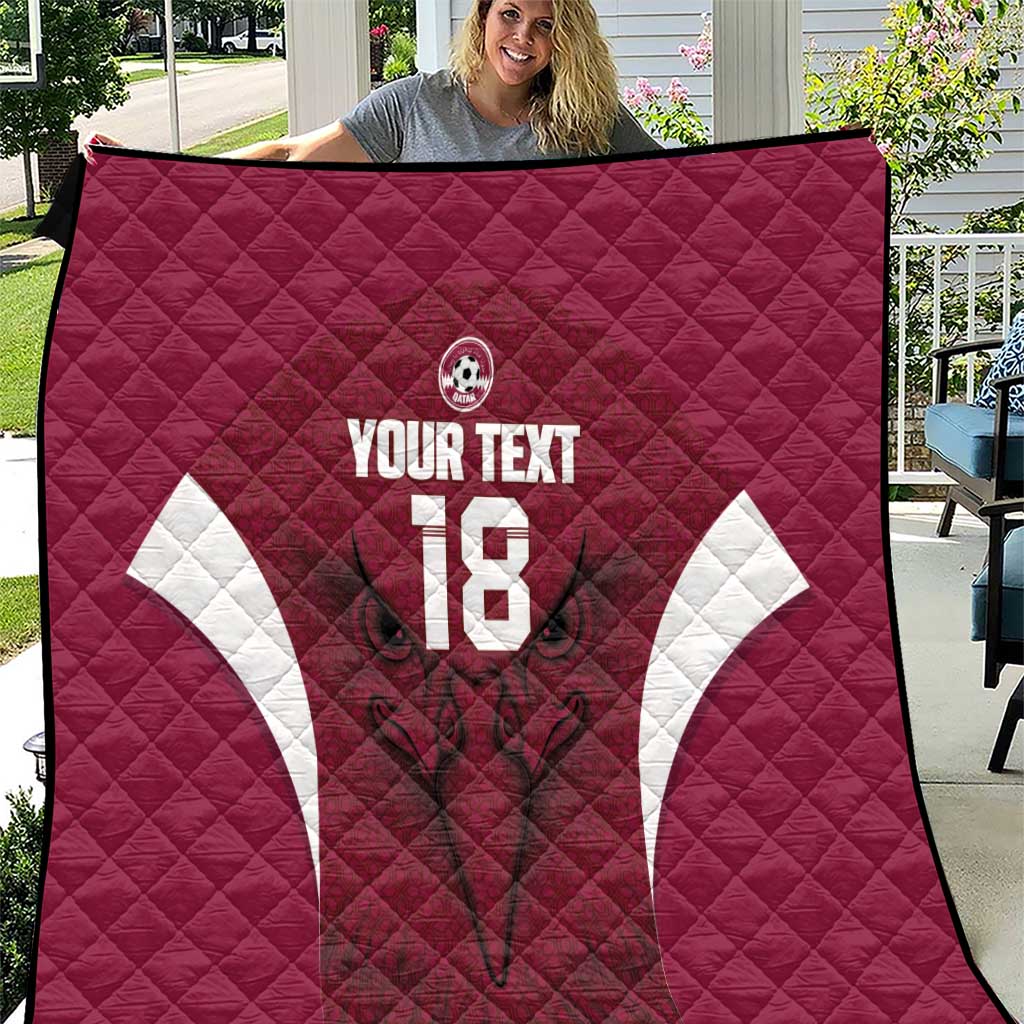 Custom Qatar Football Quilt Maroon Falcon Spirit Red Version - Wonder Print Shop
