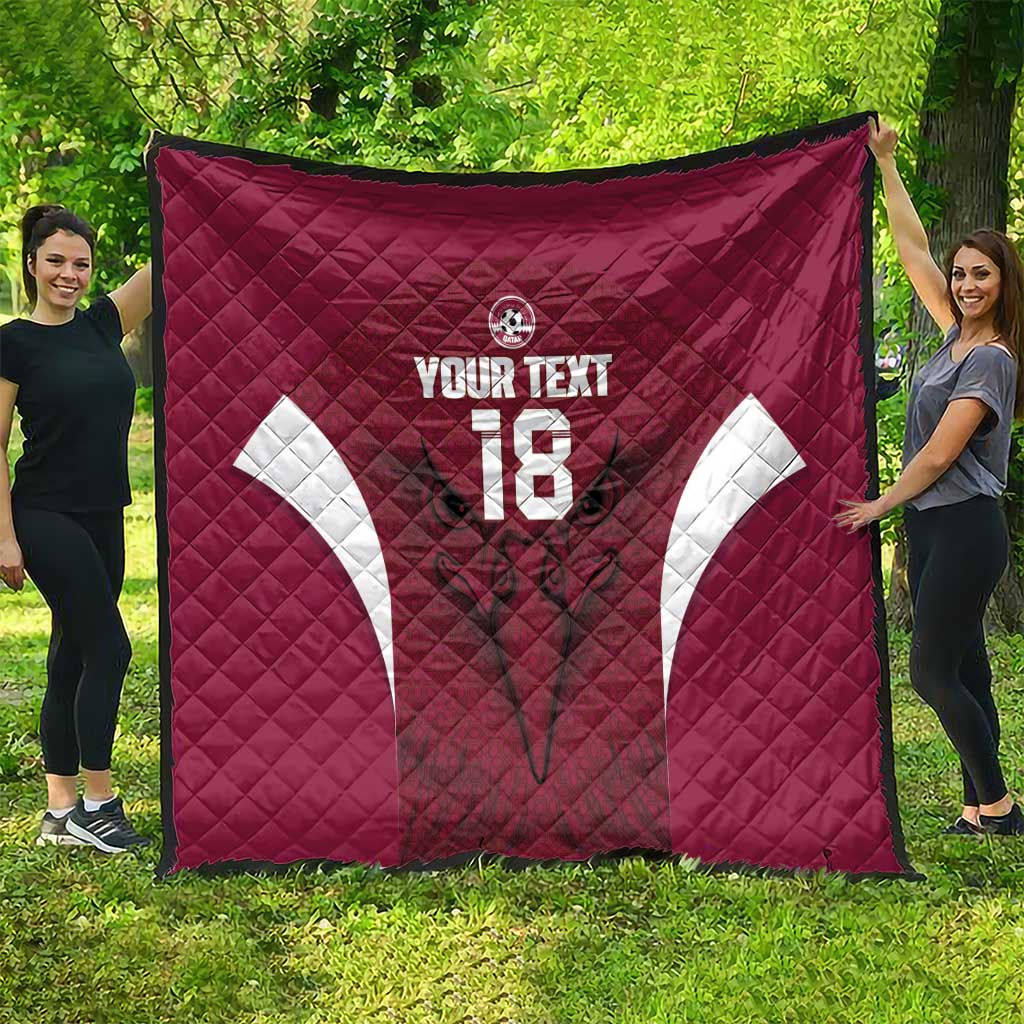 Custom Qatar Football Quilt Maroon Falcon Spirit Red Version - Wonder Print Shop