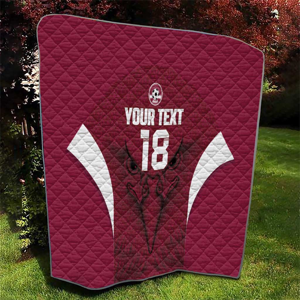 Custom Qatar Football Quilt Maroon Falcon Spirit Red Version - Wonder Print Shop