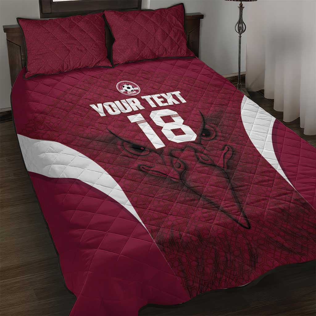 Custom Qatar Football Quilt Bed Set Maroon Falcon Spirit Red Version - Wonder Print Shop