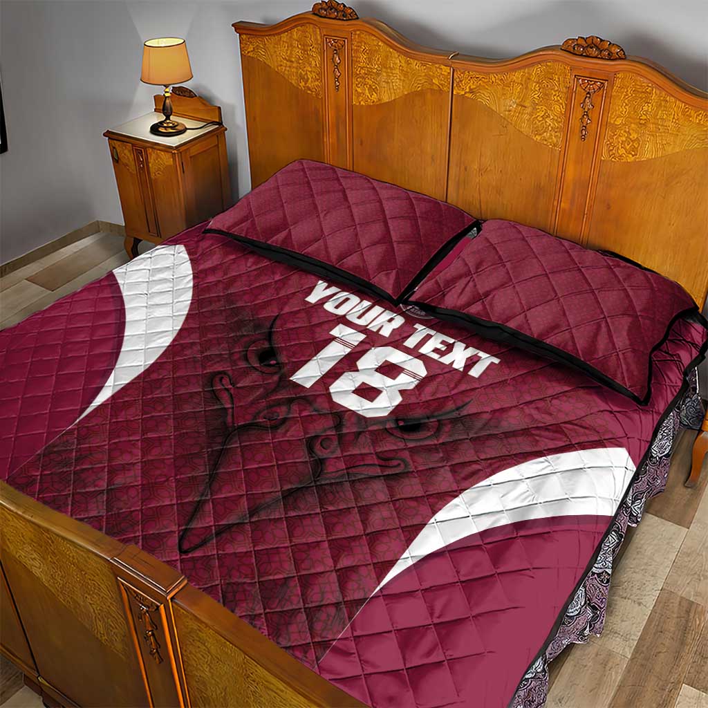 Custom Qatar Football Quilt Bed Set Maroon Falcon Spirit Red Version - Wonder Print Shop