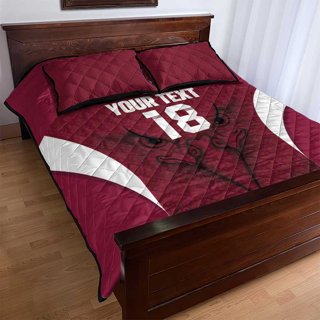 Custom Qatar Football Quilt Bed Set Maroon Falcon Spirit Red Version - Wonder Print Shop