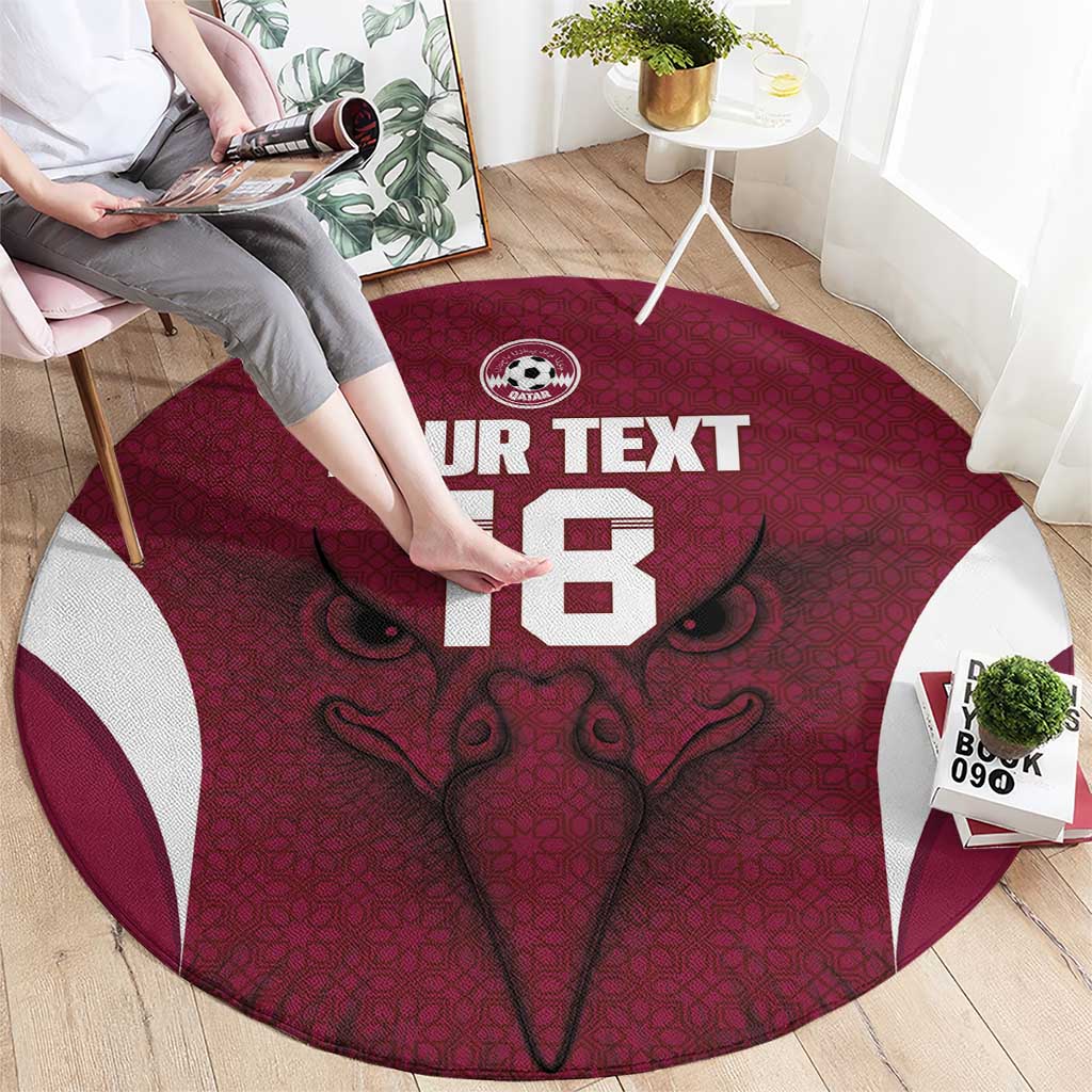 Custom Qatar Football Round Carpet Maroon Falcon Spirit Red Version - Wonder Print Shop