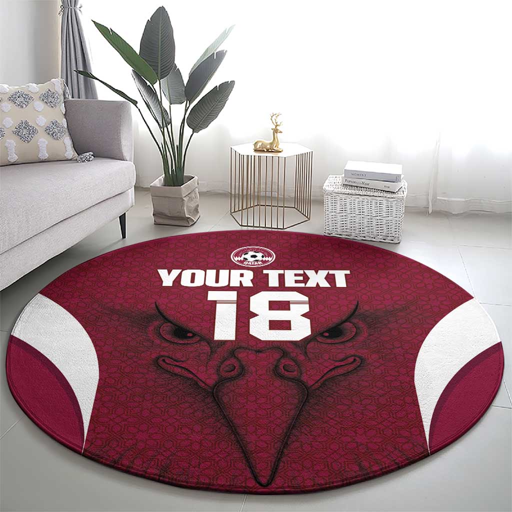 Custom Qatar Football Round Carpet Maroon Falcon Spirit Red Version - Wonder Print Shop