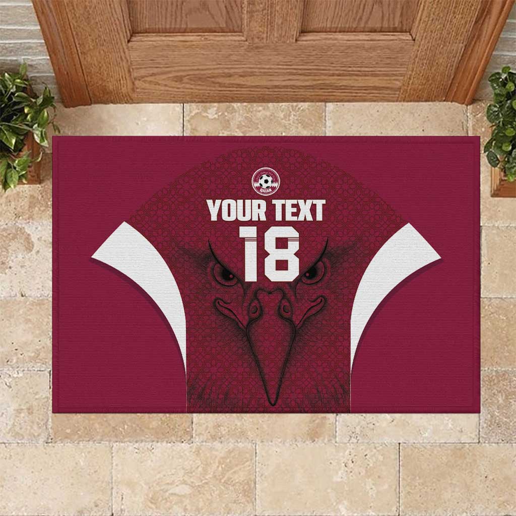 Custom Qatar Football Rubber Doormat Maroon Falcon Spirit Red Version - Wonder Print Shop