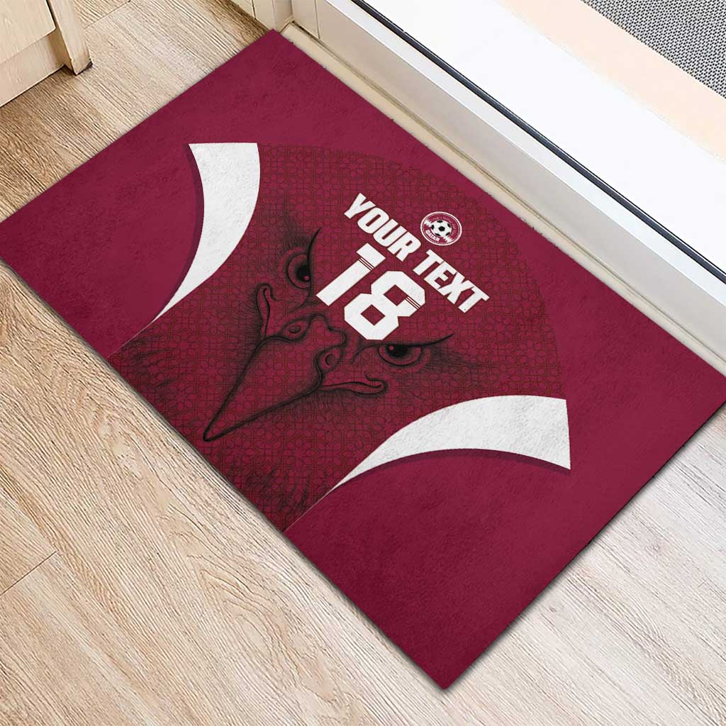 Custom Qatar Football Rubber Doormat Maroon Falcon Spirit Red Version - Wonder Print Shop