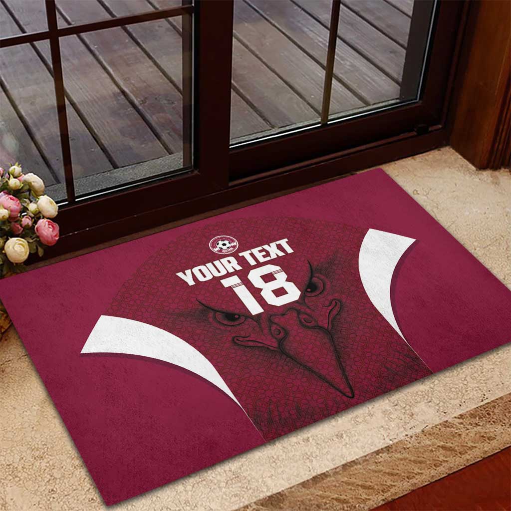 Custom Qatar Football Rubber Doormat Maroon Falcon Spirit Red Version - Wonder Print Shop