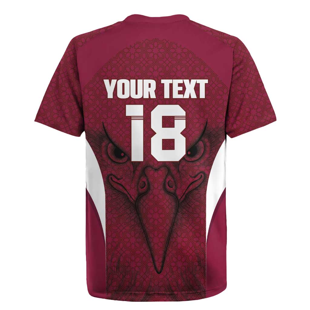 Custom Qatar Football Rugby Jersey Maroon Falcon Spirit Red Version - Wonder Print Shop
