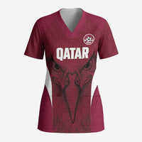 Custom Qatar Football Scrub Top Maroon Falcon Spirit Red Version - Wonder Print Shop
