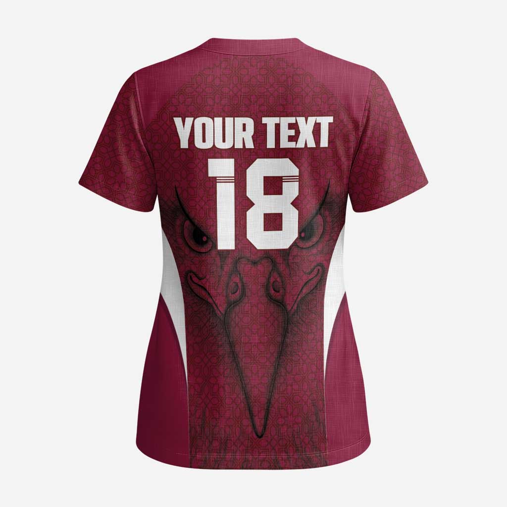 Custom Qatar Football Scrub Top Maroon Falcon Spirit Red Version - Wonder Print Shop