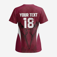 Custom Qatar Football Scrub Top Maroon Falcon Spirit Red Version - Wonder Print Shop
