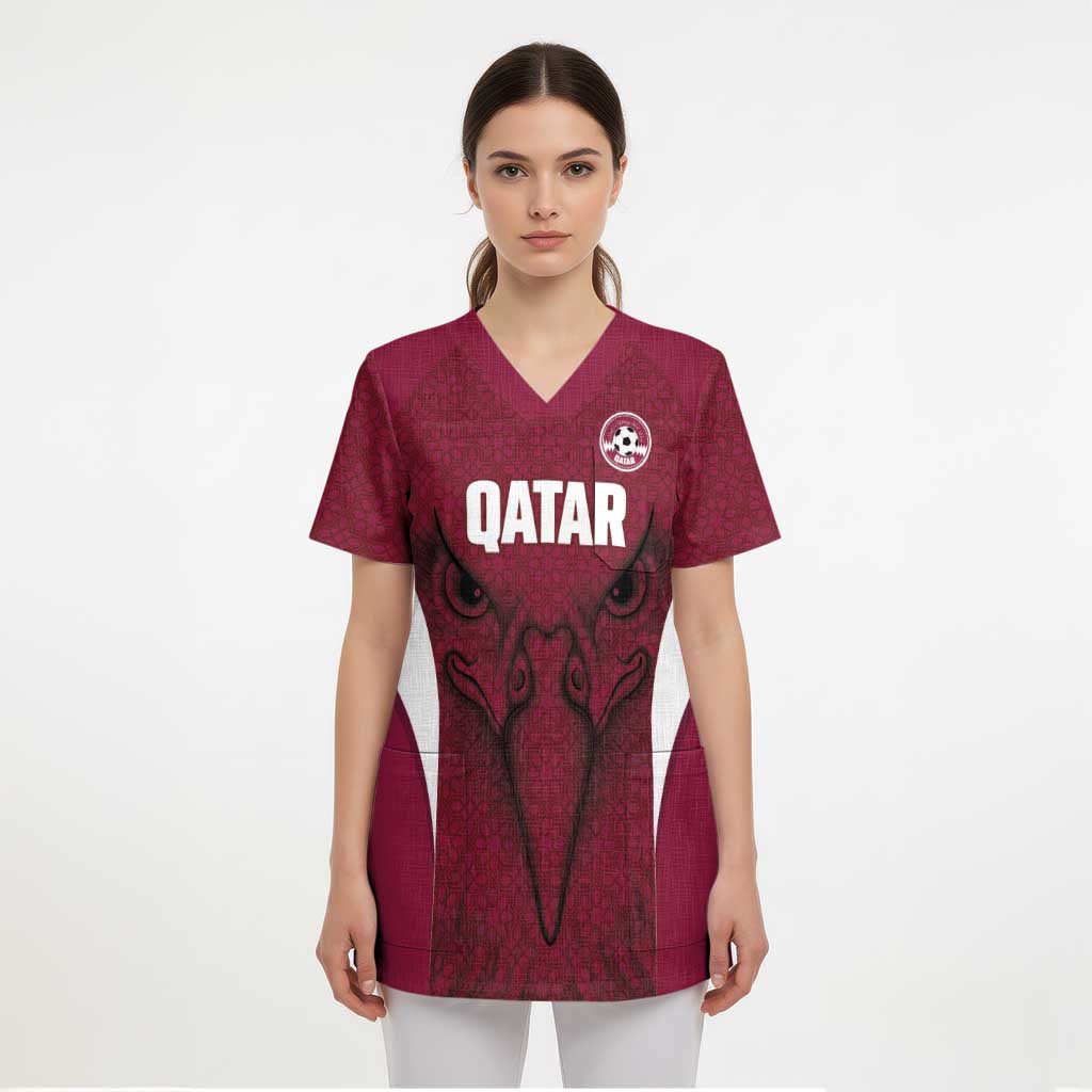 Custom Qatar Football Scrub Top Maroon Falcon Spirit Red Version - Wonder Print Shop