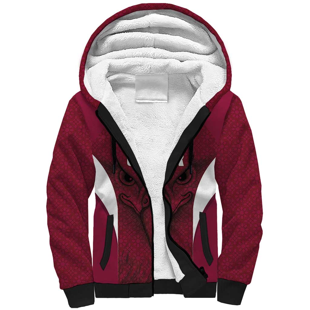 Custom Qatar Football Sherpa Hoodie Maroon Falcon Spirit Red Version - Wonder Print Shop