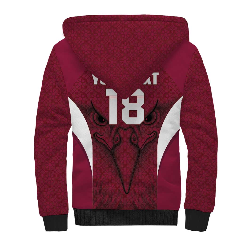 Custom Qatar Football Sherpa Hoodie Maroon Falcon Spirit Red Version - Wonder Print Shop