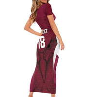 Custom Qatar Football Short Sleeve Bodycon Dress Maroon Falcon Spirit Red Version - Wonder Print Shop