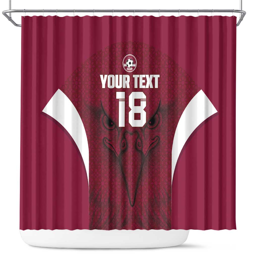 Custom Qatar Football Shower Curtain Maroon Falcon Spirit Red Version - Wonder Print Shop