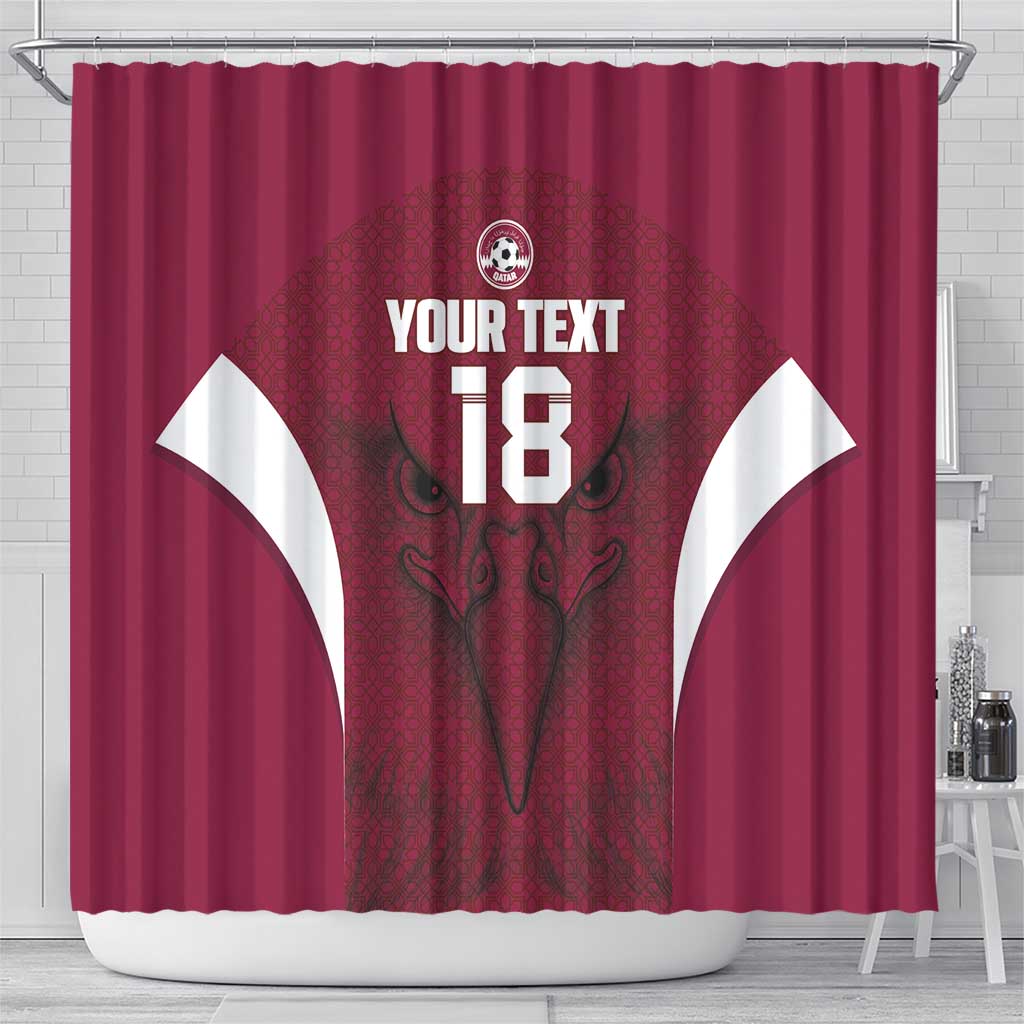 Custom Qatar Football Shower Curtain Maroon Falcon Spirit Red Version - Wonder Print Shop