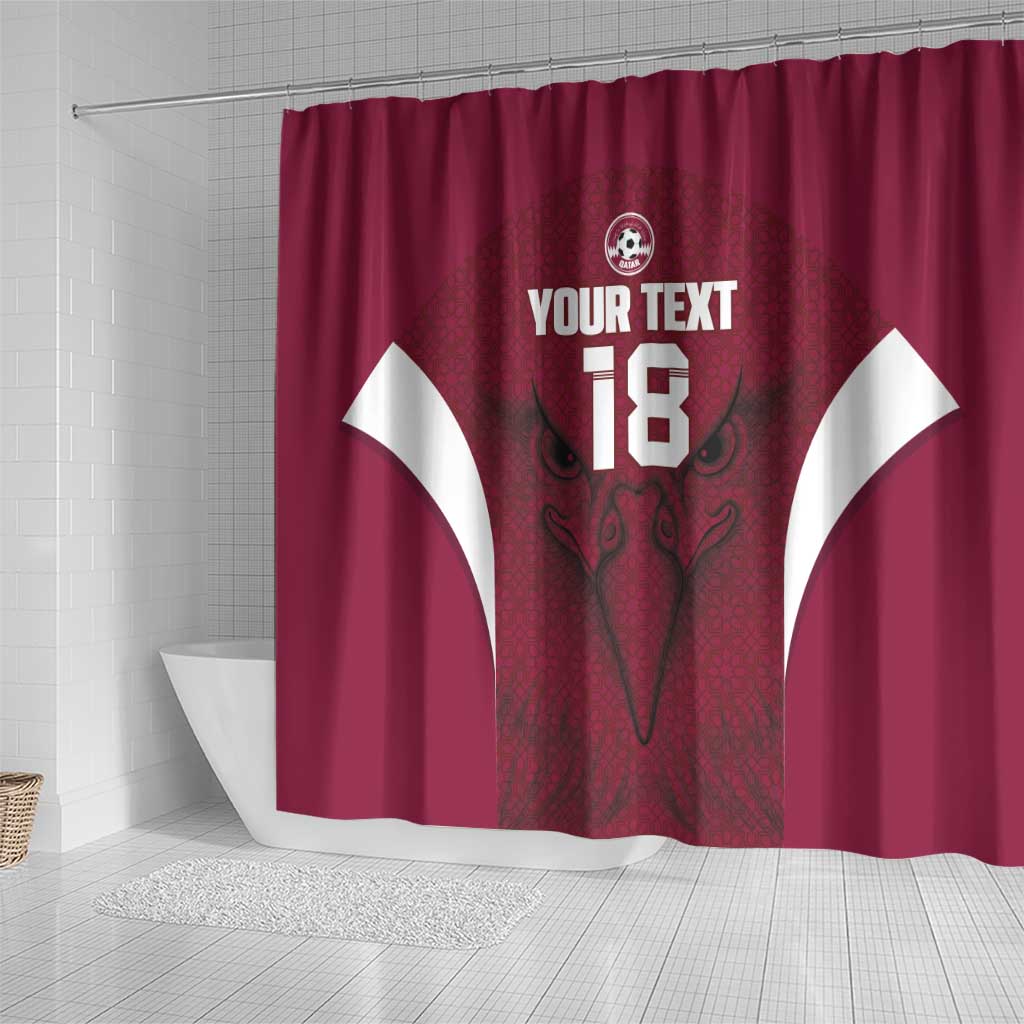 Custom Qatar Football Shower Curtain Maroon Falcon Spirit Red Version - Wonder Print Shop