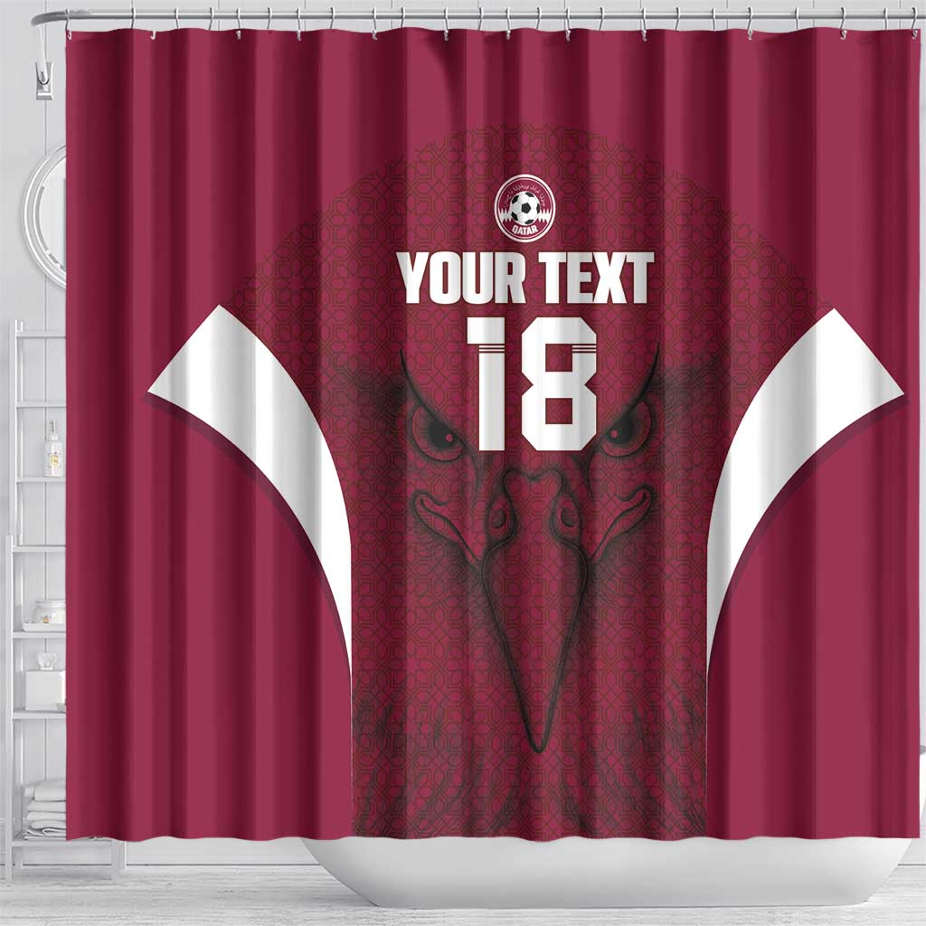 Custom Qatar Football Shower Curtain Maroon Falcon Spirit Red Version - Wonder Print Shop