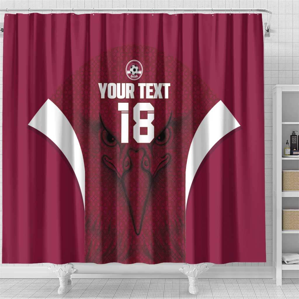 Custom Qatar Football Shower Curtain Maroon Falcon Spirit Red Version - Wonder Print Shop