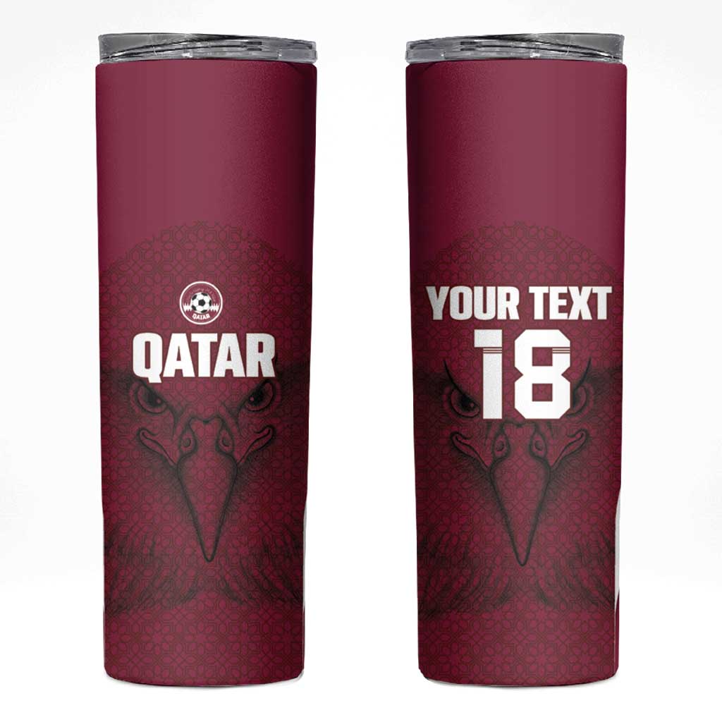 Custom Qatar Football Skinny Tumbler Maroon Falcon Spirit Red Version - Wonder Print Shop