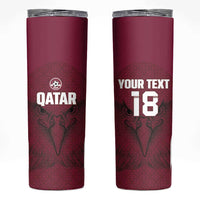 Custom Qatar Football Skinny Tumbler Maroon Falcon Spirit Red Version - Wonder Print Shop