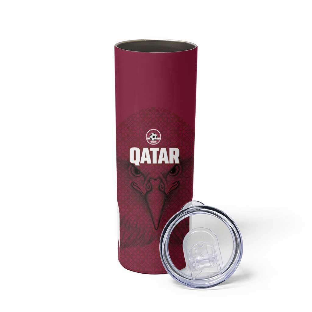 Custom Qatar Football Skinny Tumbler Maroon Falcon Spirit Red Version - Wonder Print Shop