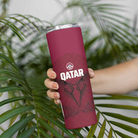 Custom Qatar Football Skinny Tumbler Maroon Falcon Spirit Red Version - Wonder Print Shop