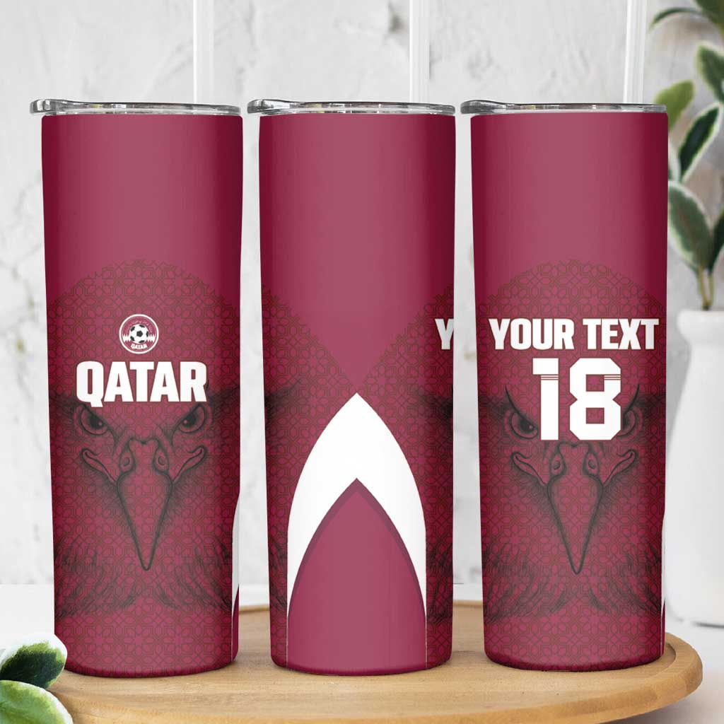 Custom Qatar Football Skinny Tumbler Maroon Falcon Spirit Red Version - Wonder Print Shop