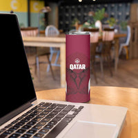 Custom Qatar Football Skinny Tumbler Maroon Falcon Spirit Red Version - Wonder Print Shop
